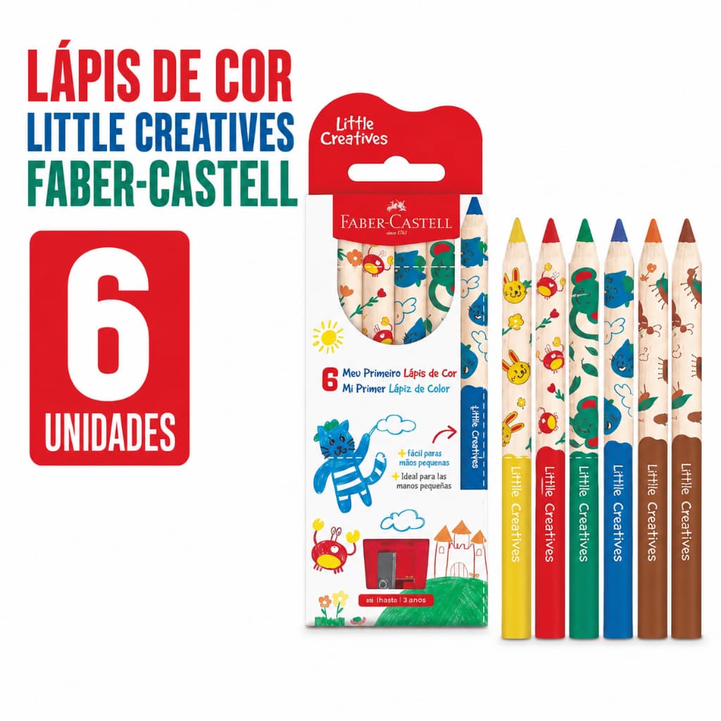 Lápis de Cor Faber-Castell Little Creatives Meu Primeiro Lápis 6 Cores + Apontador