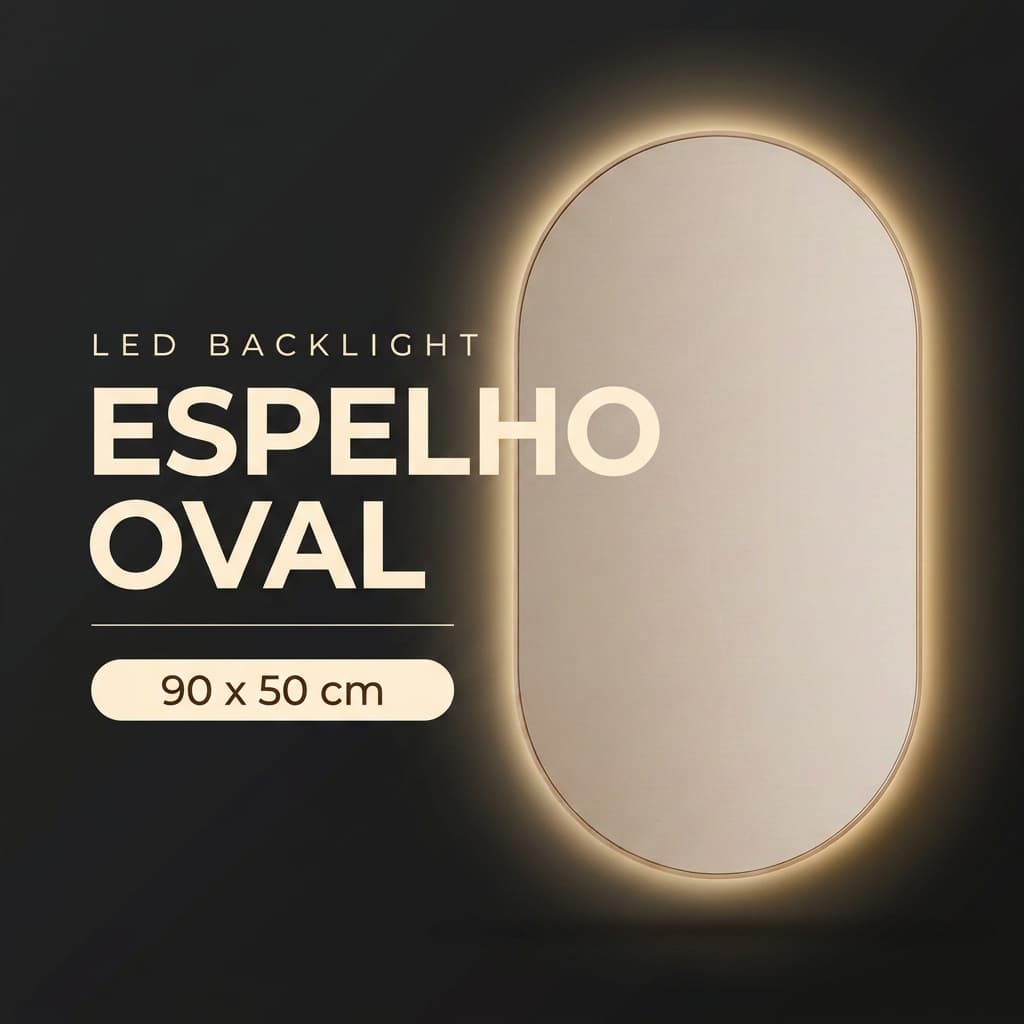 Espelho Decorativo Oval Com LED Quente e Frio De Parede Para Banheiro Lavabo e Maquiagem Penteadeira