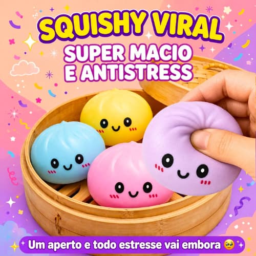 Squishy Surpresa Dumpling Pãozinho Antiestresse Fofo Macio  Bolinho Com Cestinha