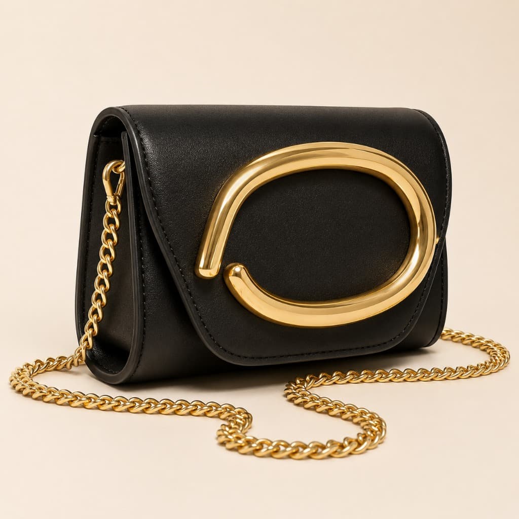 Bolsa Feminina Transversal Pequena com Alça Corrente Dourada Elegante para Festa