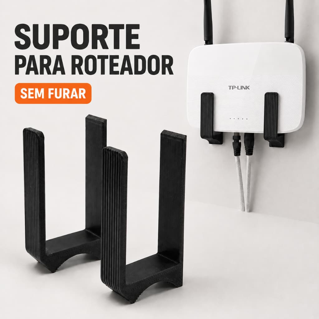 Suporte Roteador e Modem Parede Sem Furo Fita Dupla Face Organizador WiFi Universal até 35mm Compatível TP-Link
