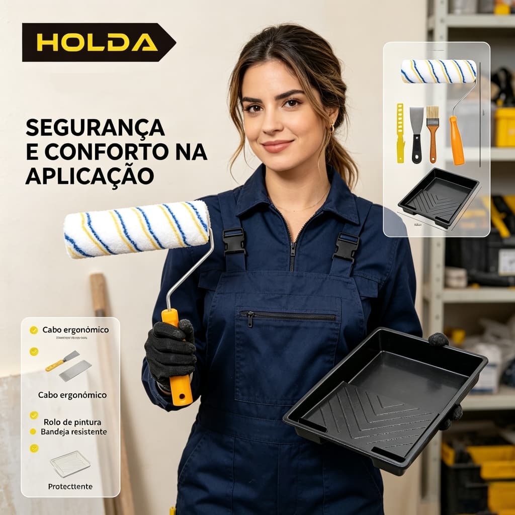 Kit Pintura Completo 8 Pçs Rolo Antirrespingo Bandeja Pincel Fita Crepe Espatula Rolinho