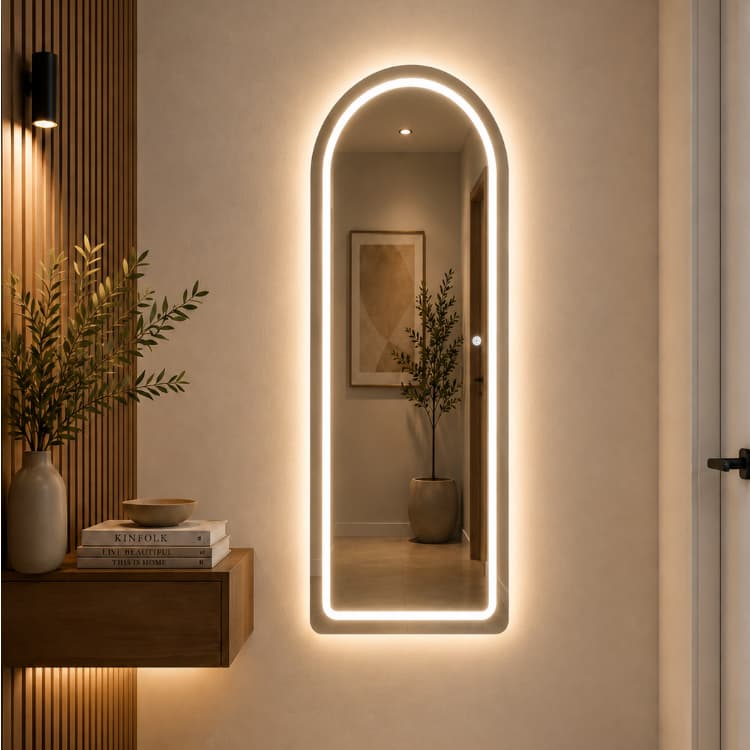 Espelho Capela Jateado Led 1.20x50cm Decorativo Para Corredor Quarto Banheiro Camarim