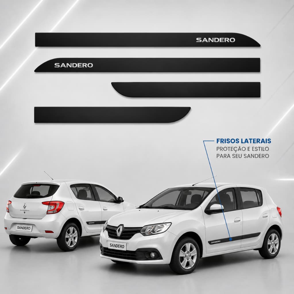 Jogo Friso Lateral Renault Sandero 2009 a 2020 Protetor Porta 4 Portas Premium Alto Relevo
