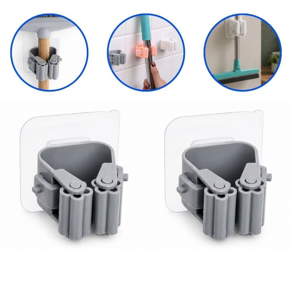 Kit 2 Suportes Para Vassoura Rodo Adesivo De Parede Resistente Gancho Cozinha Banheiro