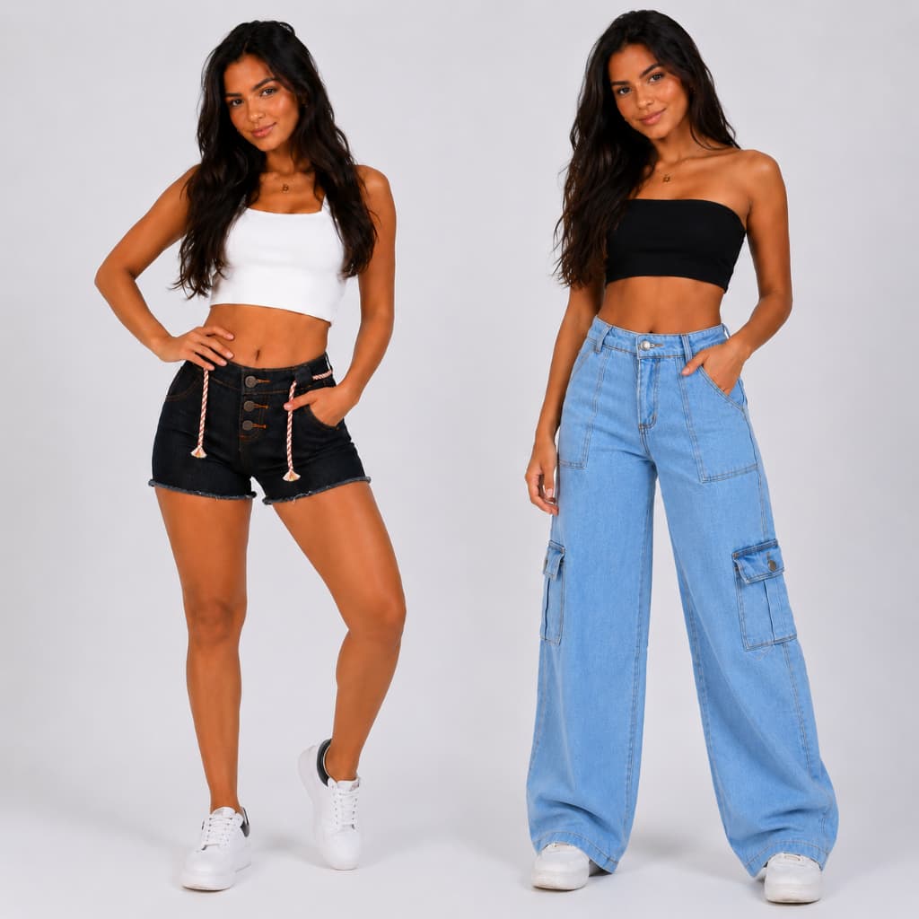 Kit calça cargo + short jeans feminino infantil juvenil 10 ao 16 premuim modinha