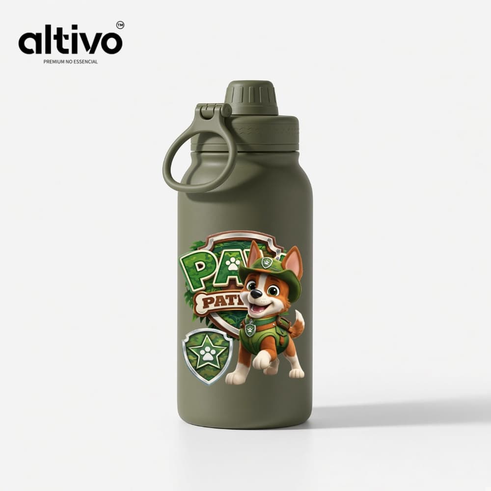 Garrafa Térmica Infantil Tracker Selva Patrulha Canina 350ML com Tampa Rosqueável e Alça em Aço Inoxidável