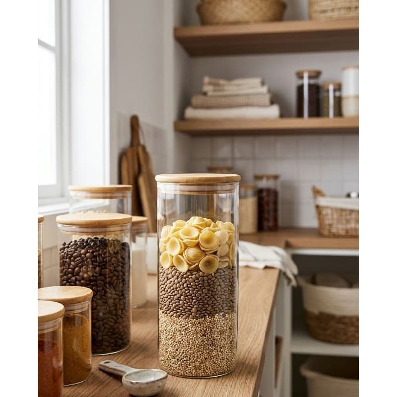 Pote De Vidro Com Tampa De Bambu 952 ml