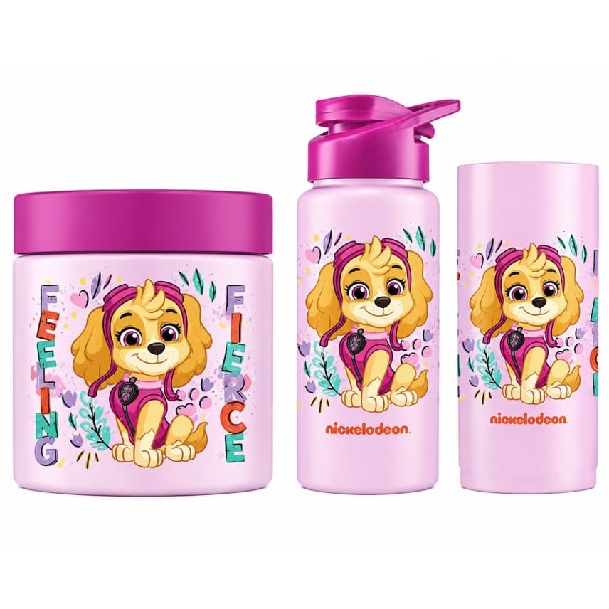 Kit Lancheira Patrulha Canina – Pote + Garrafa  + Copo - Rosa e Azul