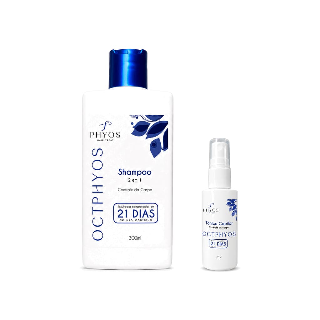 Kit Anticaspa OctPhyos Shampoo 300ml Tônico 30ml 21 Dias Fim Da Coceira descamação