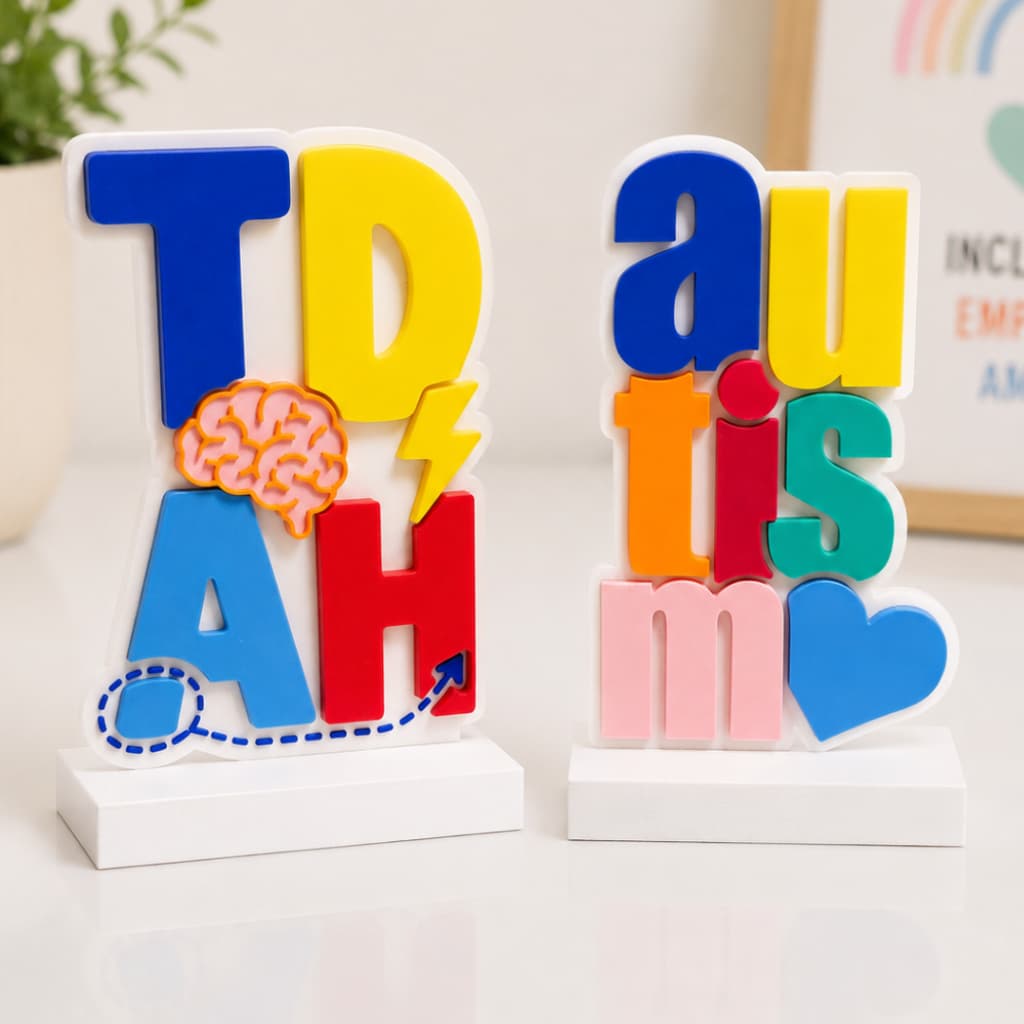 Kit Inclusão Decorativo TDAH e Autismo 3D | Decoração para Consultório, Escola e Ambiente Terapêutico