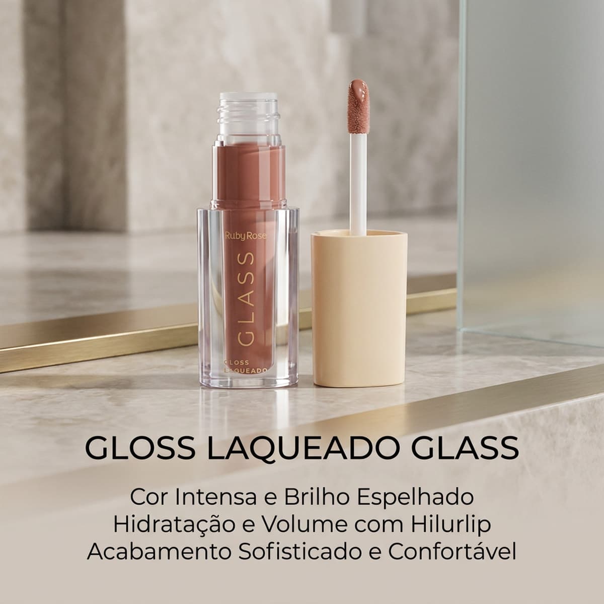 Gloss Laqueado Glass Ruby Rose BG01 Batom Brilho Labial Efeito Espelhado Hidratante Labios Maquiagem
