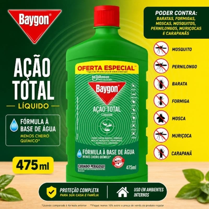 Zero Insetos | Kit c/ 3 Baygon Multi-Inseticida 475ml – Inseticida Líquido Contra Baratas, Formigas e Mosquitos