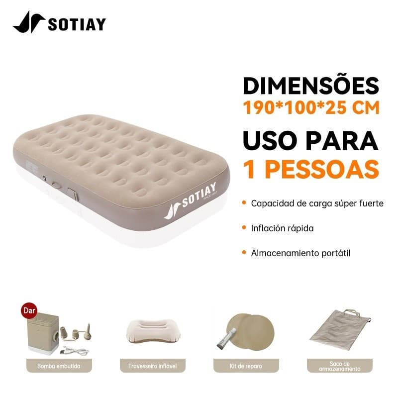 Sotiay Colchão Inflável Solteiro Vem Com Uma Bomba Inflável De Bateria De Lítio Embutida E Removível 190*100*25cm