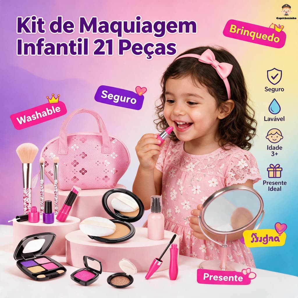 Kit Maquiagem Colorida Brinquedo Infantil Lavável Portátil Para Meninas +3 ANOS Presente Para Crianças