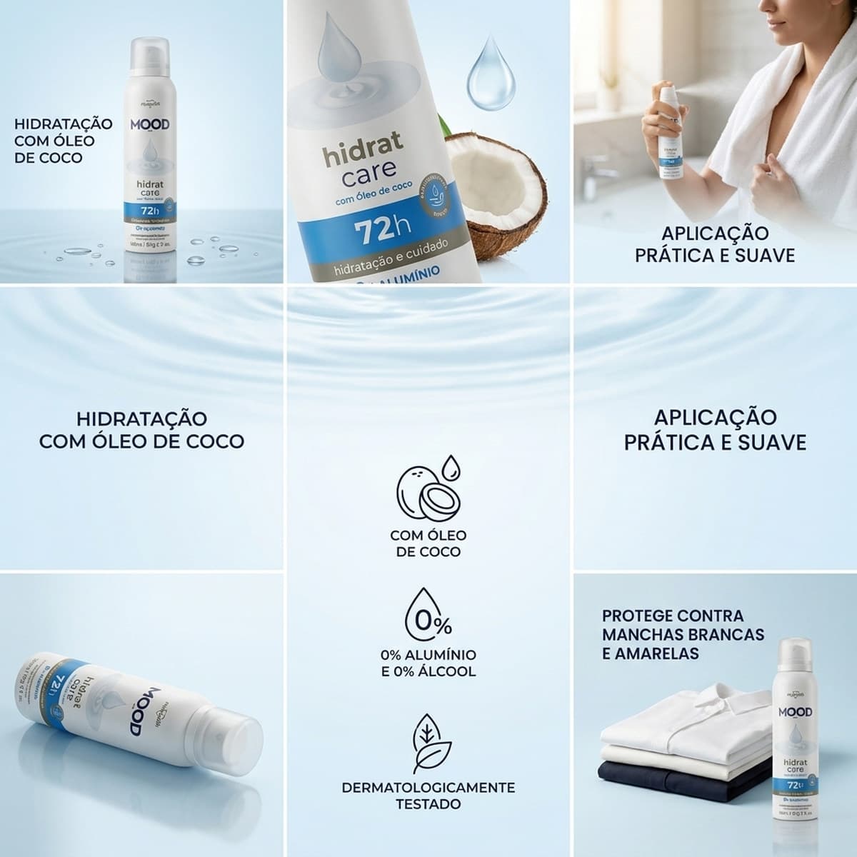 Desodorante Aerosol Mood Hidrat Care 150mL Dermatologicamente Testado Sensação de Frescor Não Mancha
