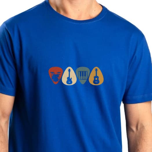 Camiseta Musical Violão Bateria Baixo Teclado - T-shirt Unissex 100% Algodão Penteado Premium