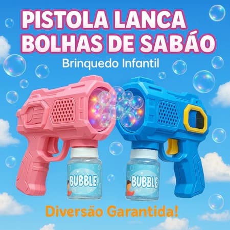 Pistola Lança Bolhas de Sabão Automática com Luz LED Infantil Presente Para Crianças