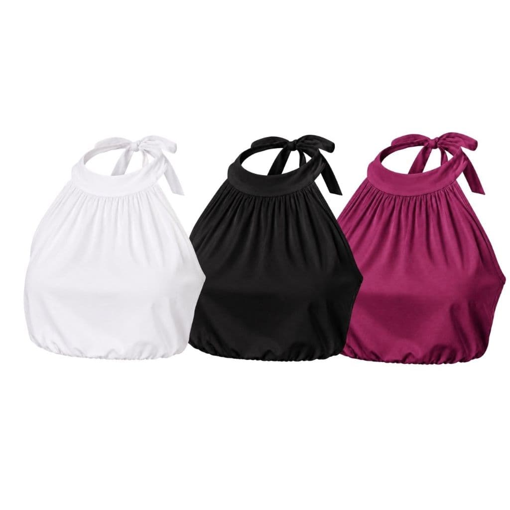 Kit 3 Blusinha Feminina Cropped Gola Alta Sem Manga Blusinha Franzida Moderna Blusa Feminina Preta