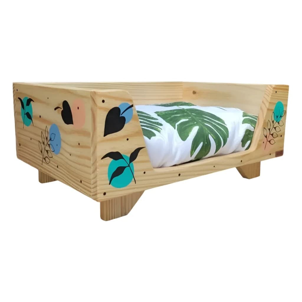 CAMA CAMINHA DE GATO CACHORRO COELHO DE MADEIRA COM PINTURA ORGÂNICA 60x40x25cm