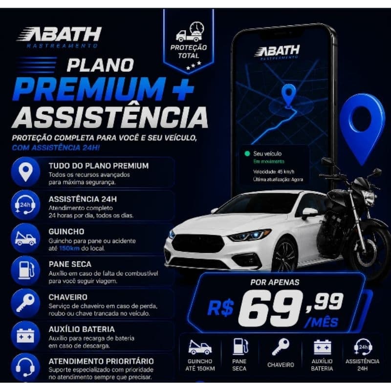 Rastreamento Veicular - Plano Premium + Assistência 24h