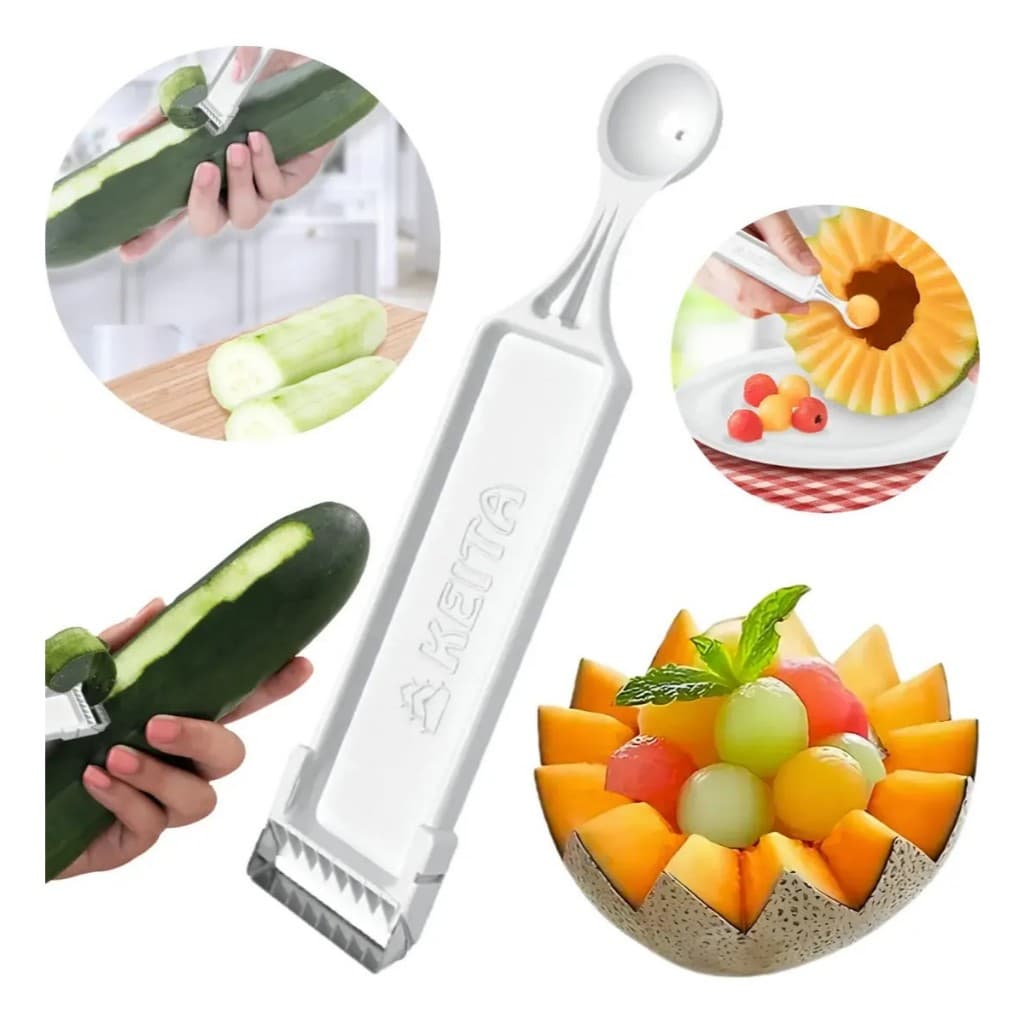Descascador e Boleador de Legumes e Frutas Lâmina em Aço Inox Multifuncional Utensílio de Cozinha Prático e Fácil