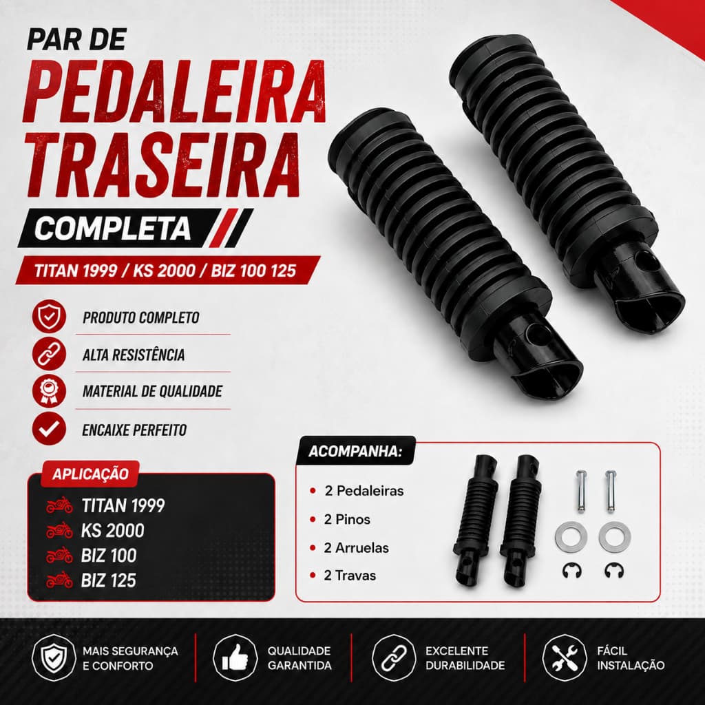 Par De Pedaleira Traseira Completa Compatibilidade Titan 1999 / Ks 2000 / Biz 100-125