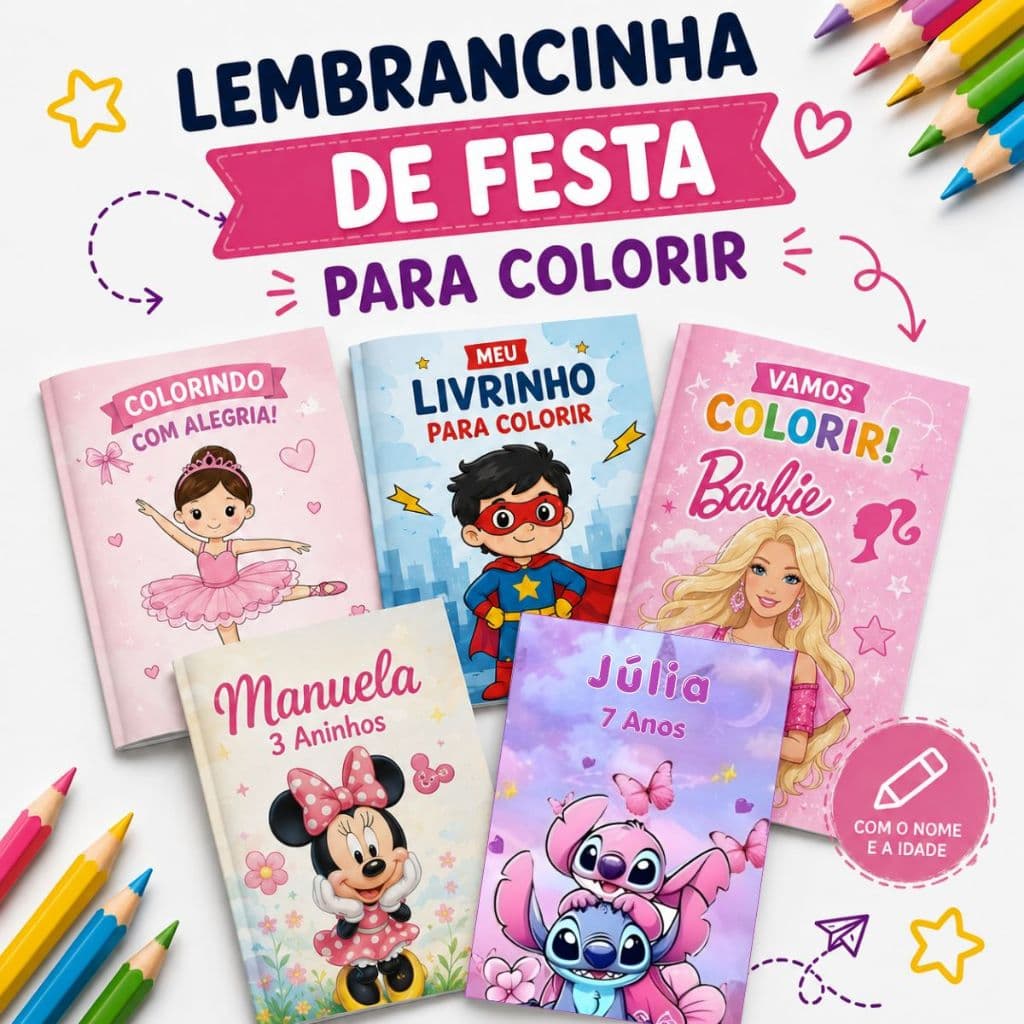 50 Livrinho Colorir Personalizado Lembrancinha Festa Aniversário Prenda QUALQUER TEMA