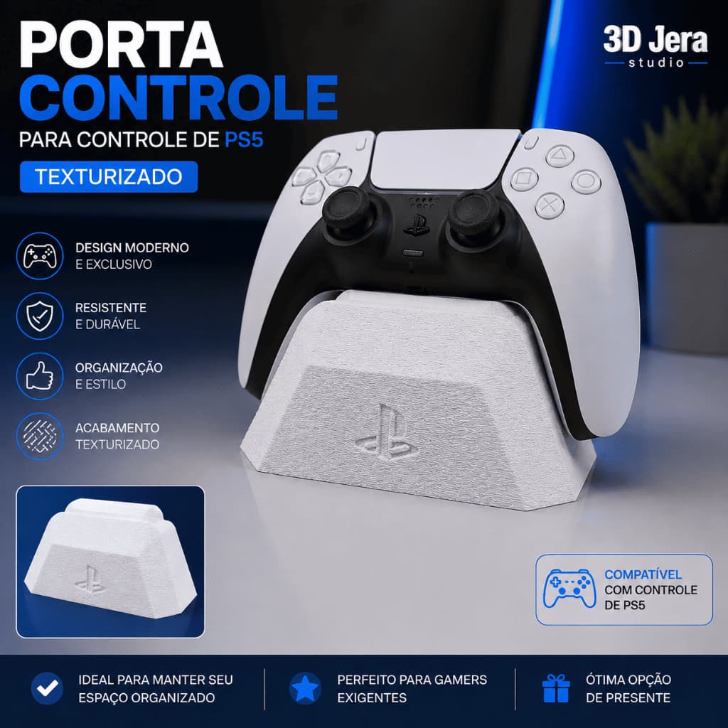 Porta Controle Texturizado DualSense para PS5 | Suporte para Controle PlayStation 5 | Organizador Gamer | Para Setup  PC