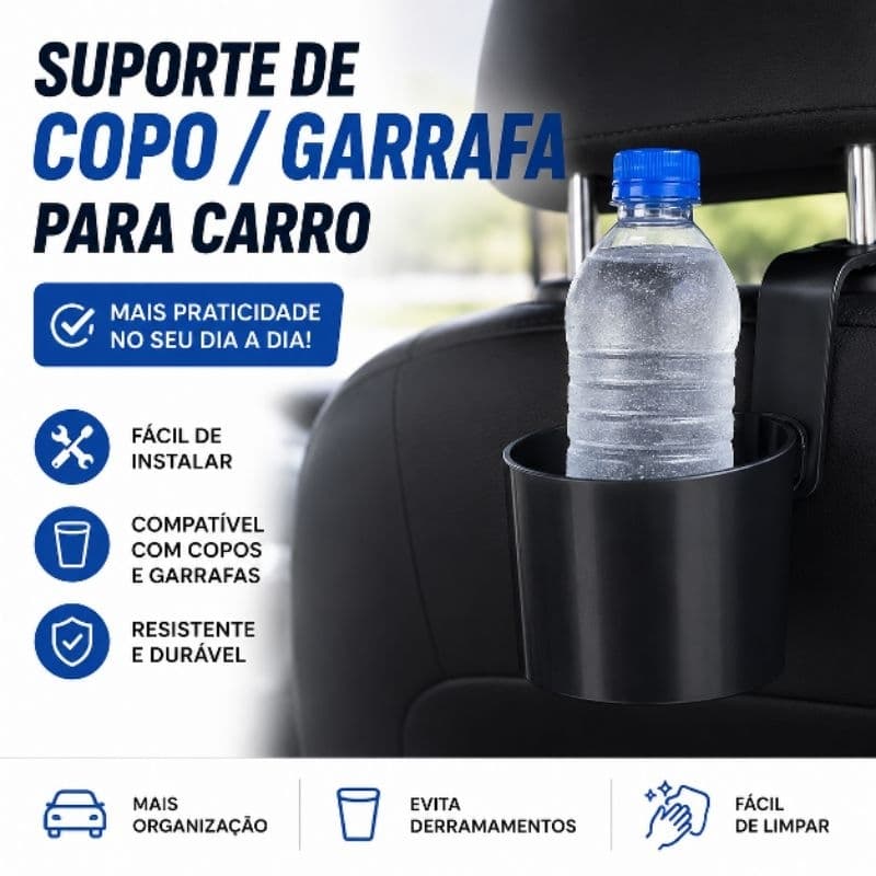 Suporte de Copo para Carro | Banco Traseiro | Porta Garrafa e Squeeze