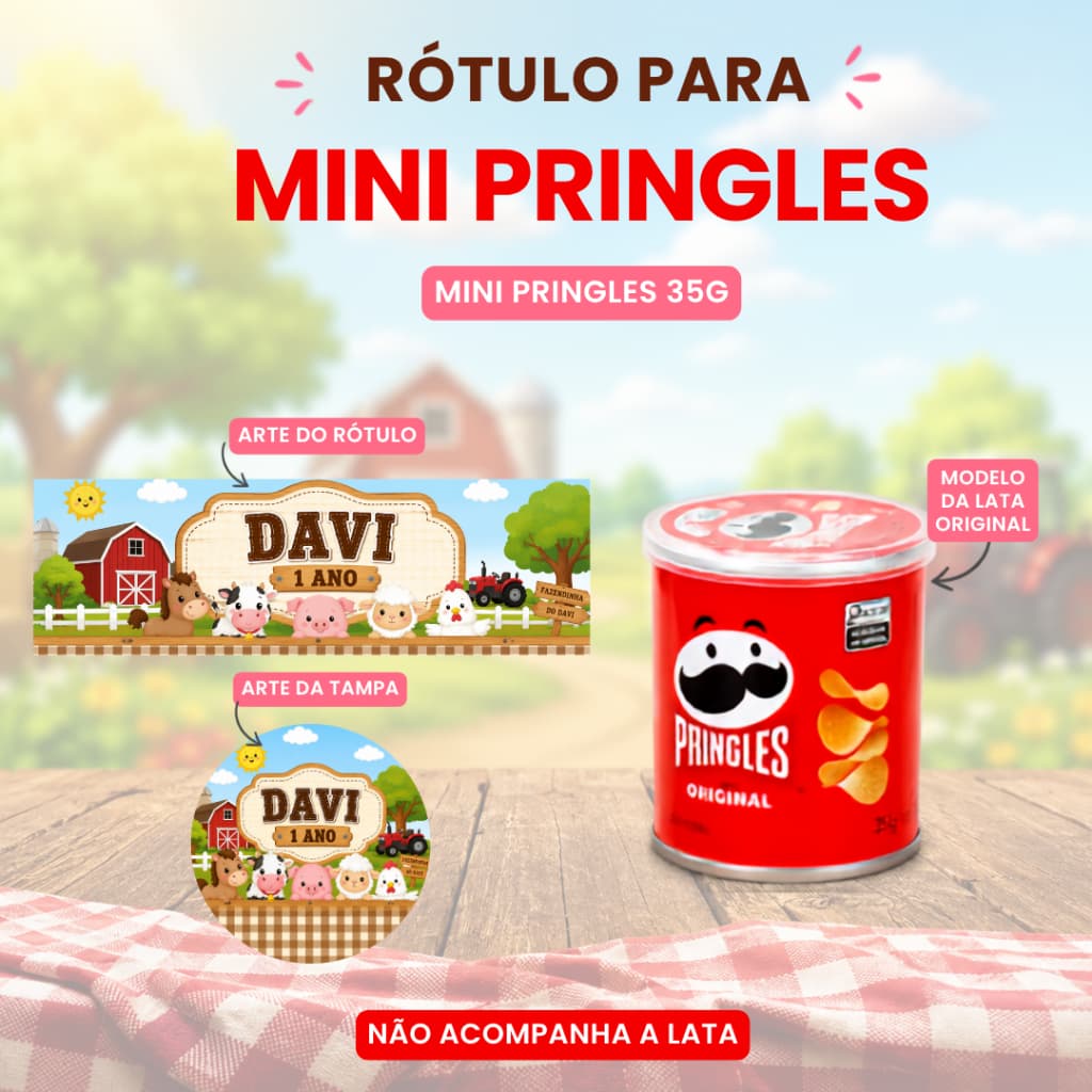 Adesivo Mini Pringles Personalizado I Lembrancinha Infantil Fazenda I FAZEMOS OUTROS TEMAS