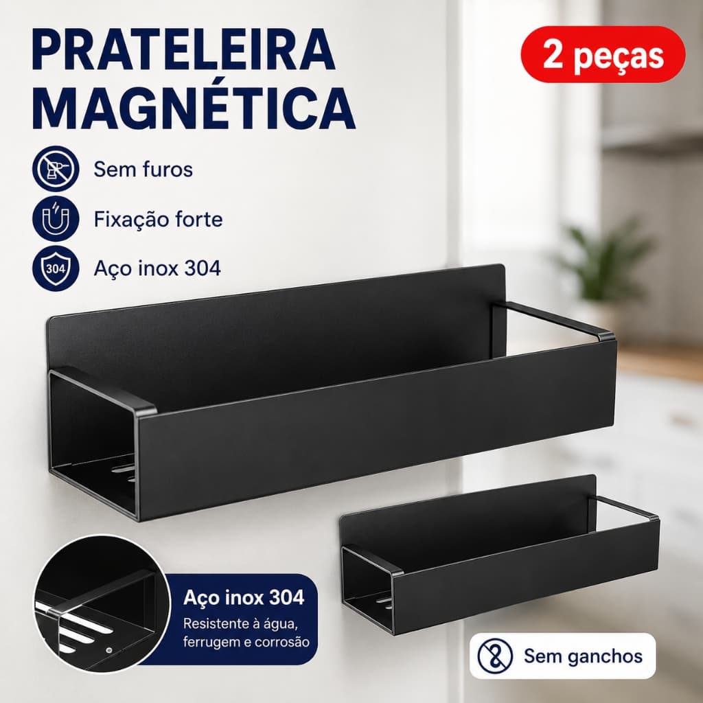 Prateleira Magnética Geladeira Ímã Forte Organizador Cozinha Temperos Kit 2 Peças