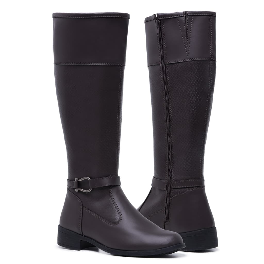 Bota Montaria Feminina Cano Alto Com Zíper Lateral 11070 Marrom Confortável Casual Schiareli
