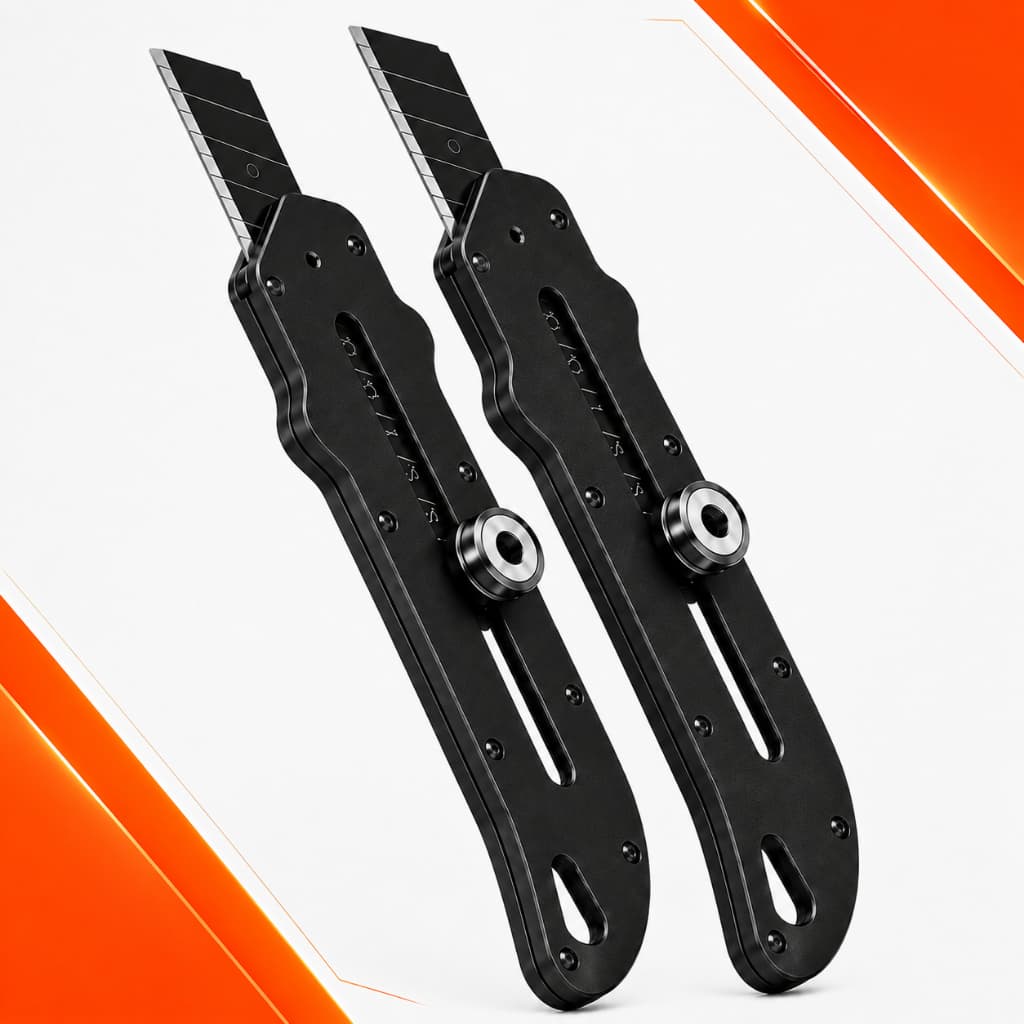 Kit 2 Estilete Profissional Aço Inox 18mm com Trava Segurança Preto Fosco
