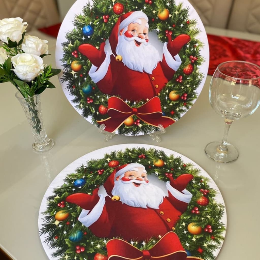 Kit Sousplat Natal Capas para MDF de 35cm com 6 peças em Microfibra Estampado