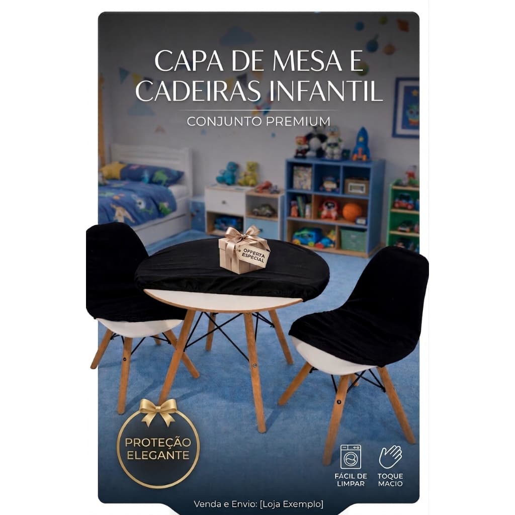 Kit 01 Toalha e 02 Capas Para Cadeira Eiffel Infantil Kids