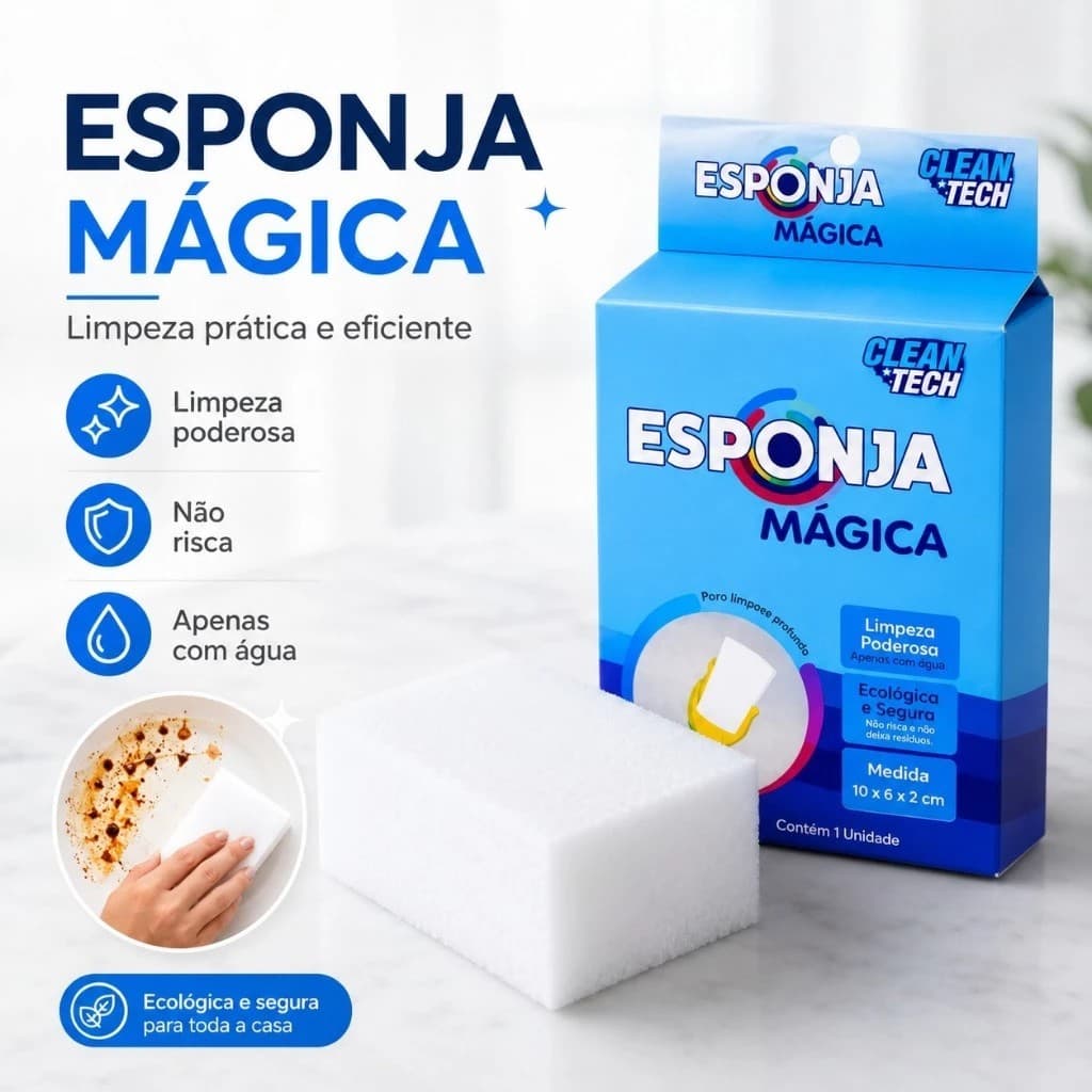 Kit 3 Esponjas Mágicas Multiuso Limpeza Tira Manchas Cozinha Banheiro Pia Azulejo Parede Eletrodomésticos