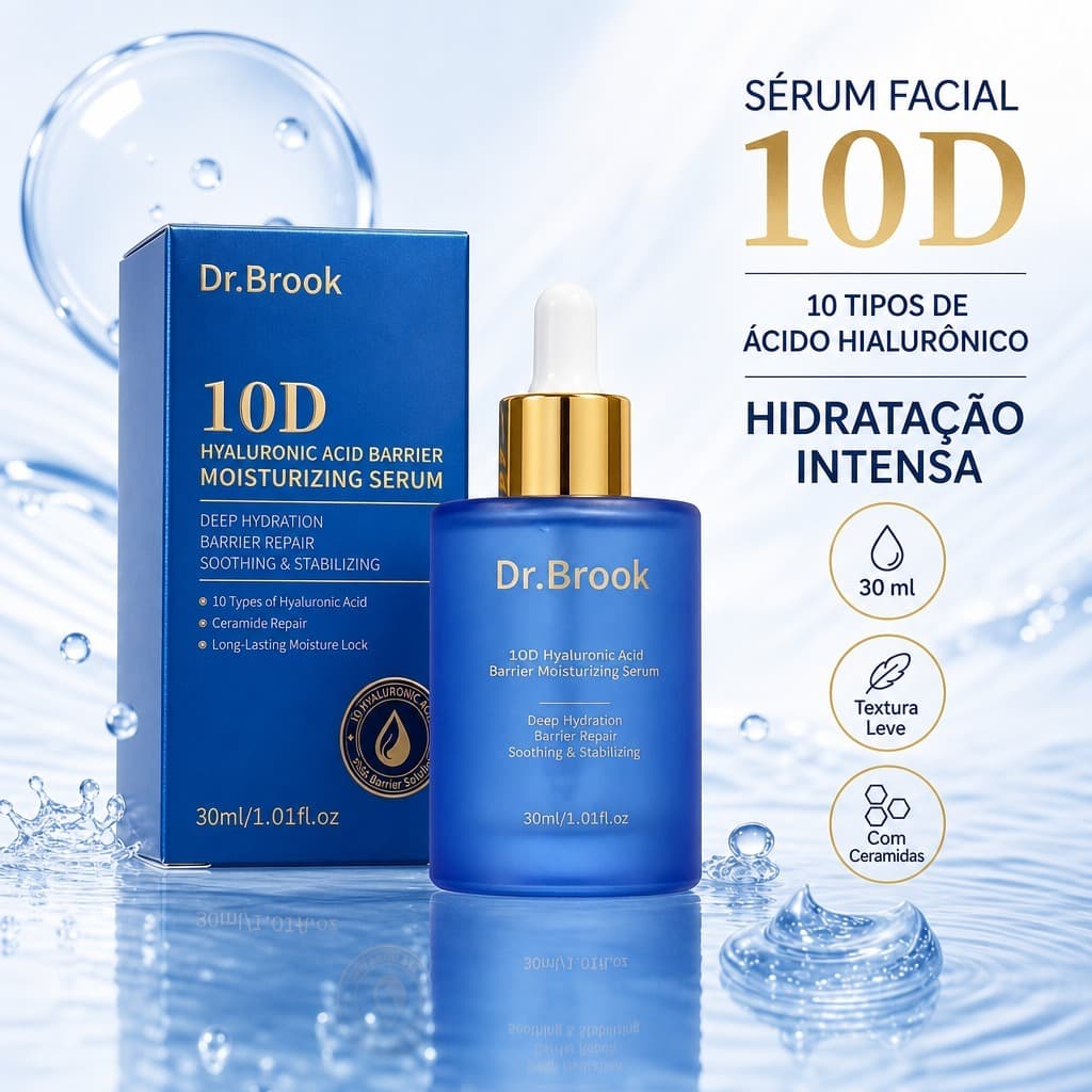 DR.BROOK Sérum Facial Ácido Hialurônico 10D 30ml Hidratação Leve com Niacinamida e Ceramidas