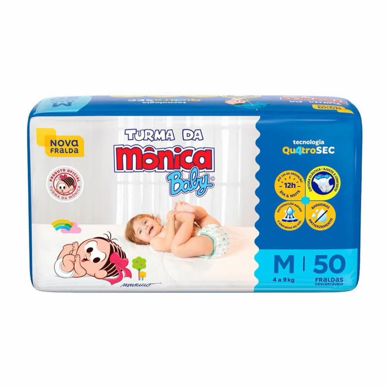 Fralda Infantil Turma da Mônica Baby Mega Tamanho M 50 Fraldas Descartáveis