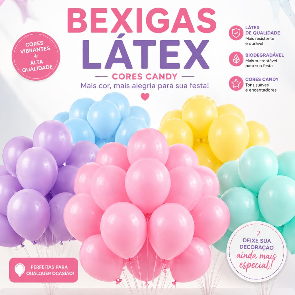Balão Bexiga Latex Cor Candy Color 10 Polegadas 25/50 Unidades.