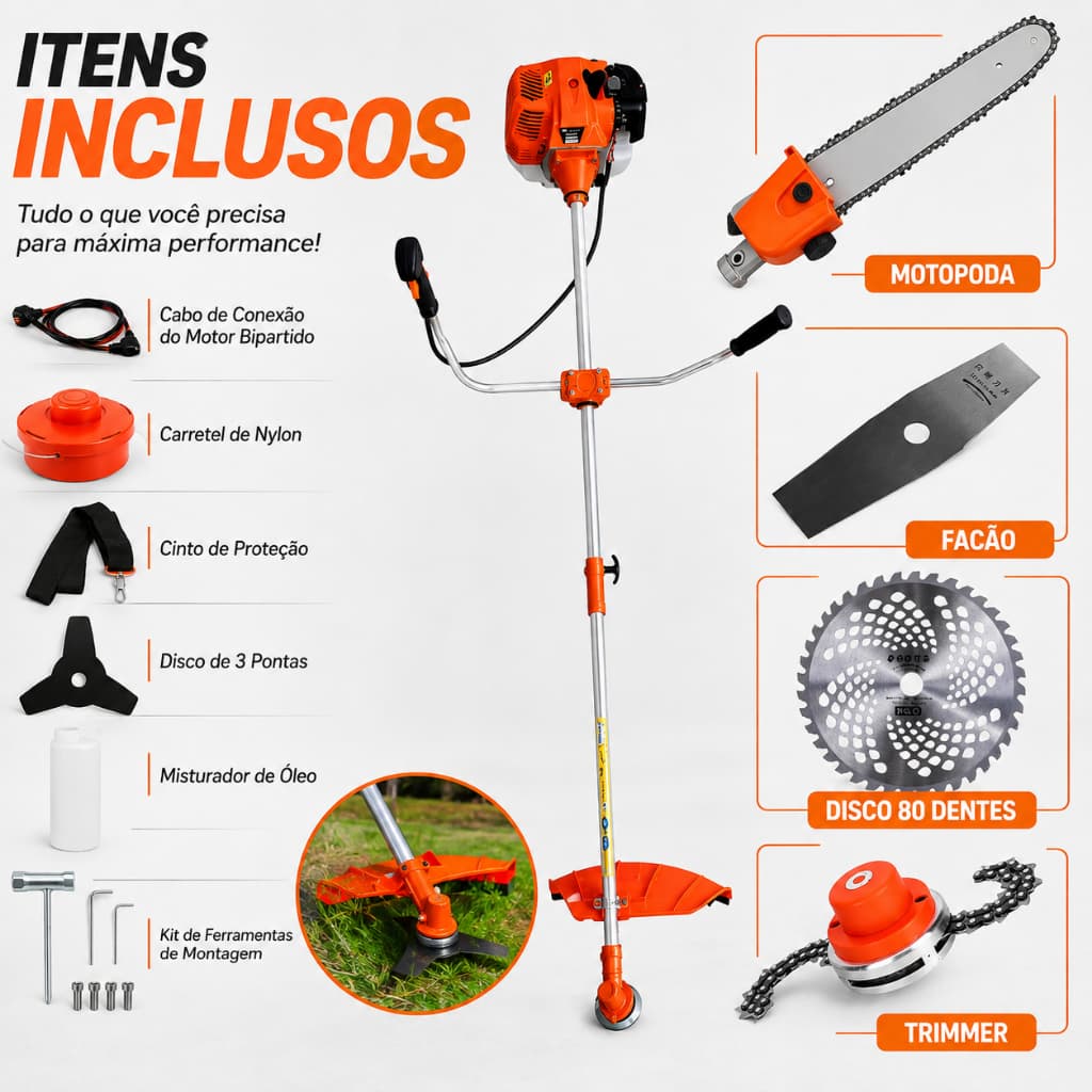 Roçadeira A Gasolina 75cc 3.5hp 6 Em 1 Completa Profissional