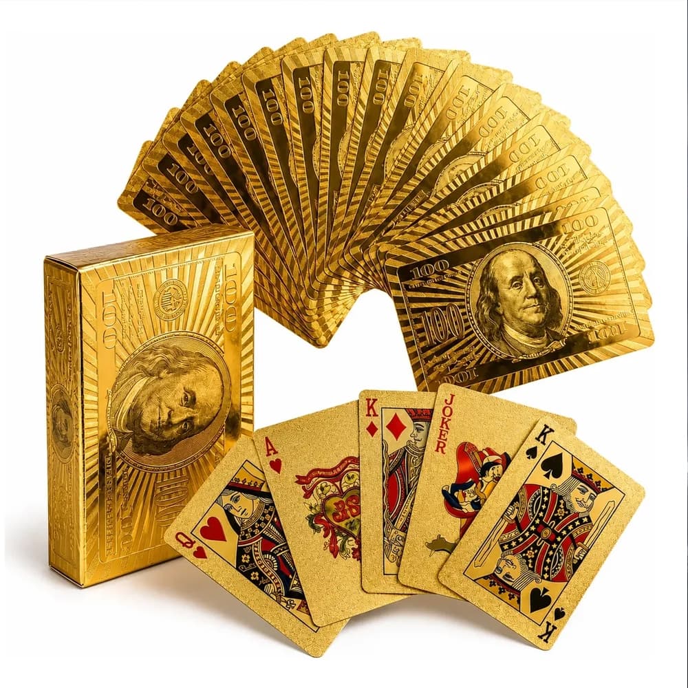 Baralho Dourado Premium 54 Cartas Impermeável Flexível Anti-Rasgo para Poker, Truco e Jogos de Cartas