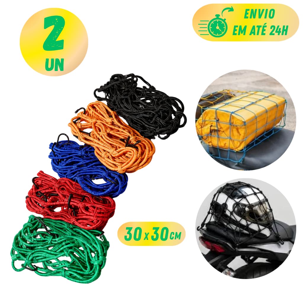 Conjunto Rede Redinha Elástica Moto 30X30cm Aranha Para Capacete Carga E Bagageiro