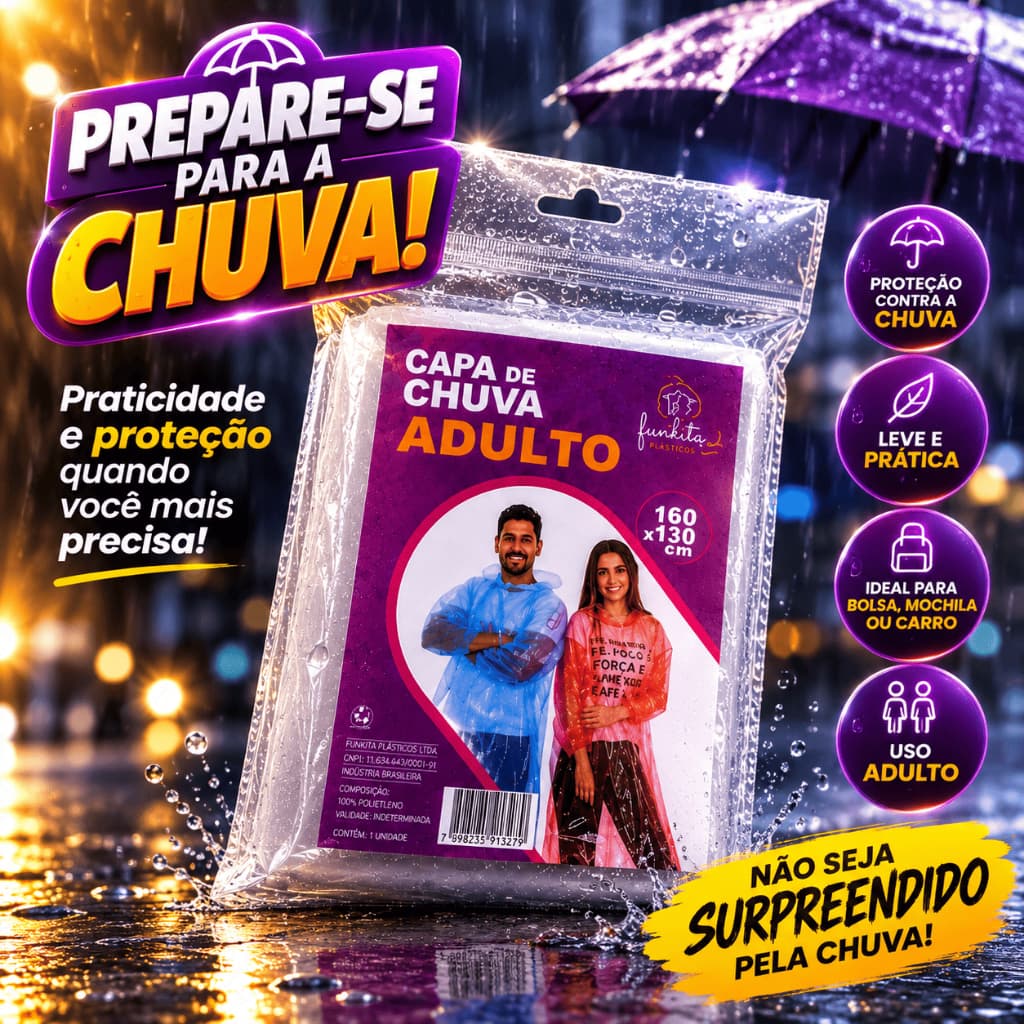 Kit Capa De Chuva Adulto Unissex Reutilizável Resistente Com Capuz Passeio Festas Impermeável