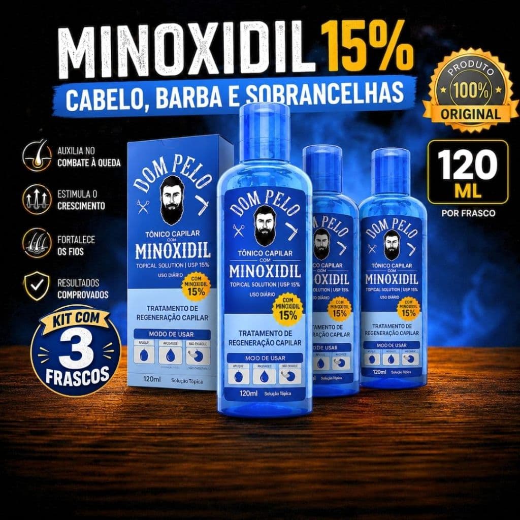 Kit 3x Tônico Capilar Dom Pelo Original – Crescimento para Cabelo, Barba e Sobrancelhas