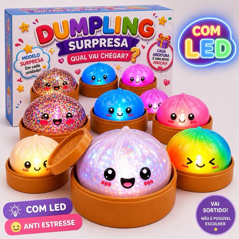Dumpling Squishy Surpresa Fofinho led Antiestresse – Modelo Sortido