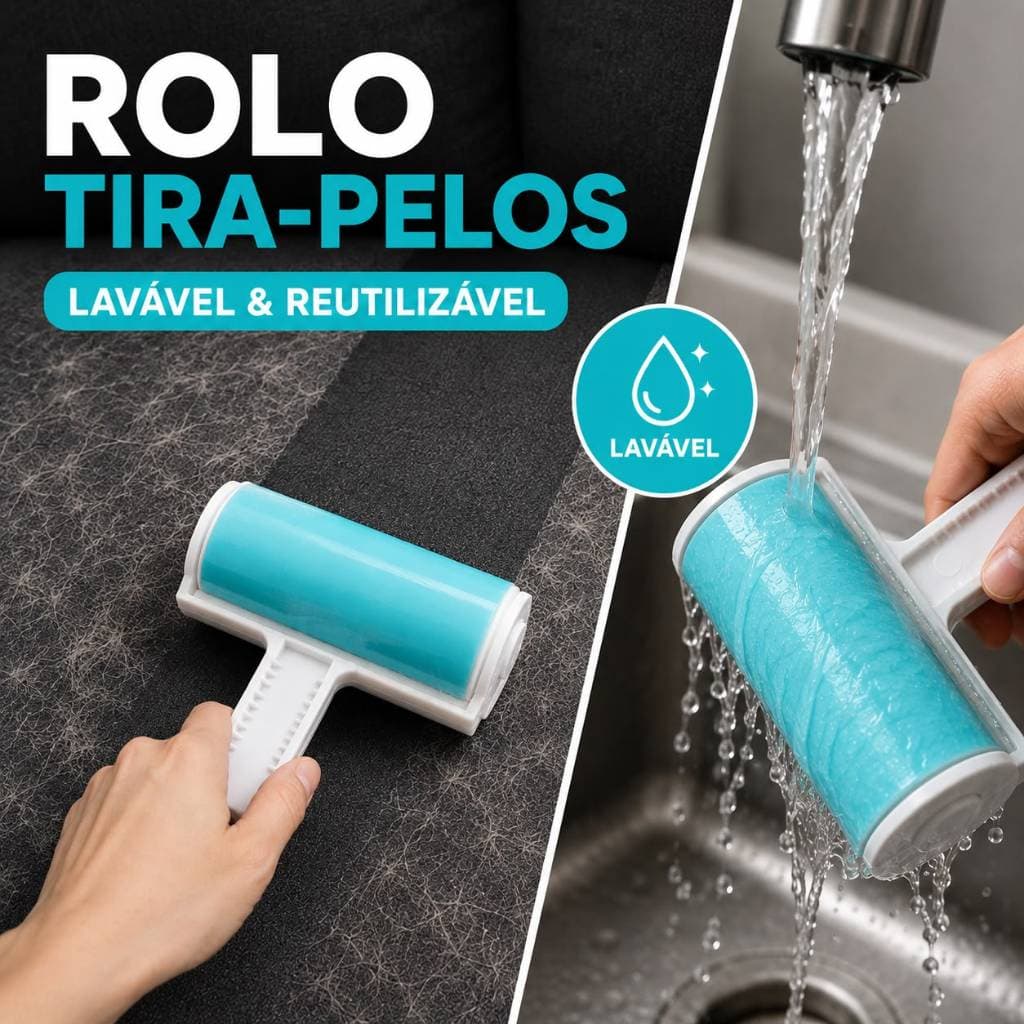 Rolo Tira Pelo Lavável Reutilizável Removedor de Pelos e Fiapos