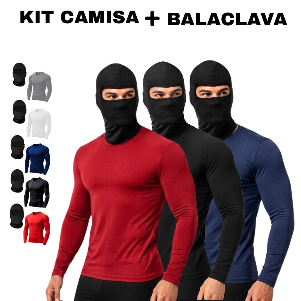Kit Camisa Térmica Segunda Pele Proteção Solar + Touca Ninja Balaclava Uv