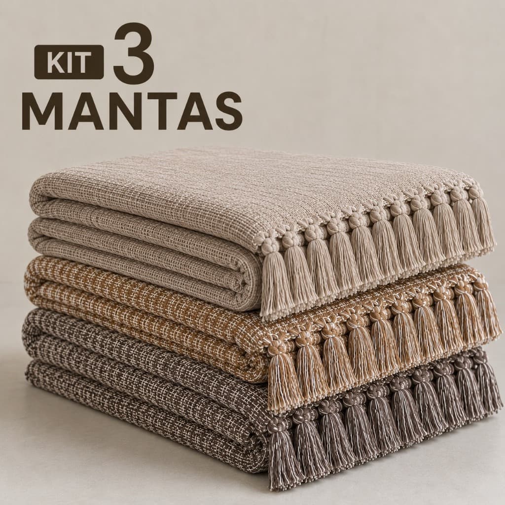 Kit 3 Mantas Decorativas Para Sofá Gigante 2,20x1,50 100% Algodão Premium