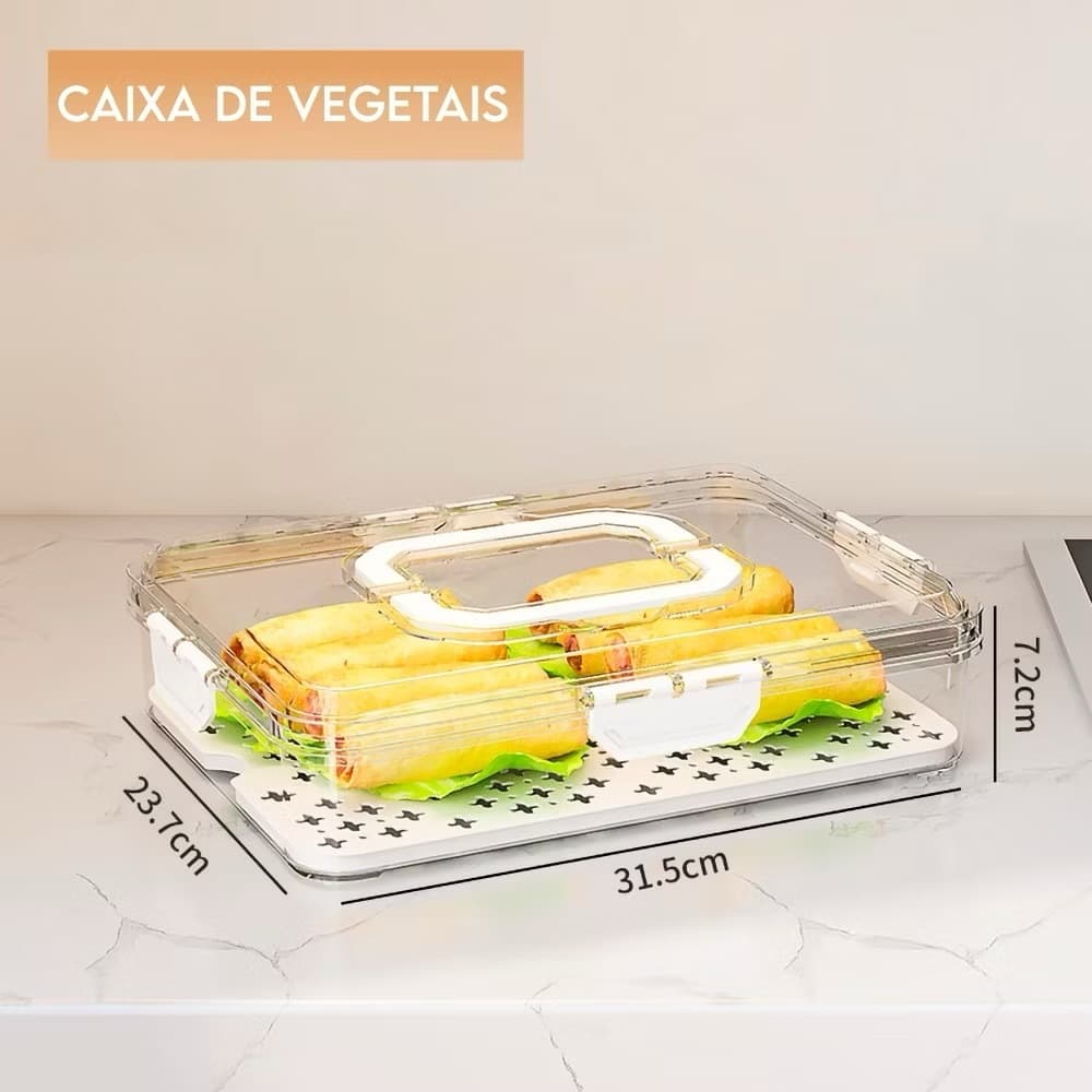 Organizador Geladeira com Tampa e Alça, Caixa Multiuso Cozinha